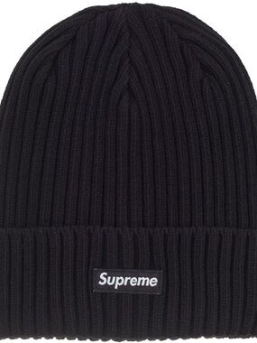 Supreme Black Ribbed Knit Beanie